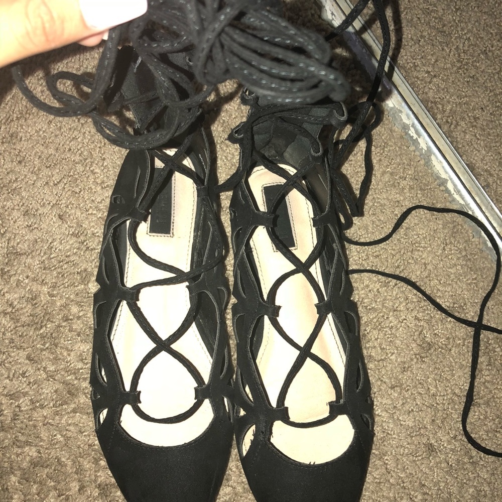 Black Forever21 Faux Lace Up Flats